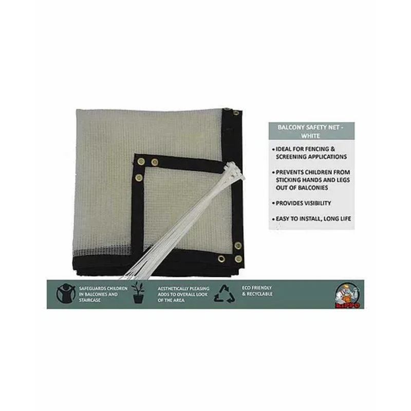 Hippo Indoor Baby Safety Balcony Net with Eyelets and Tie Cords – White