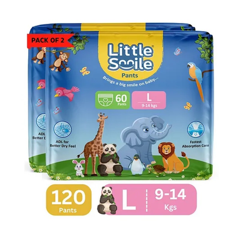 Little Smile Better Dry Feel Baby Diaper Pants | Large | Pack of 2 – L (120 Pieces)