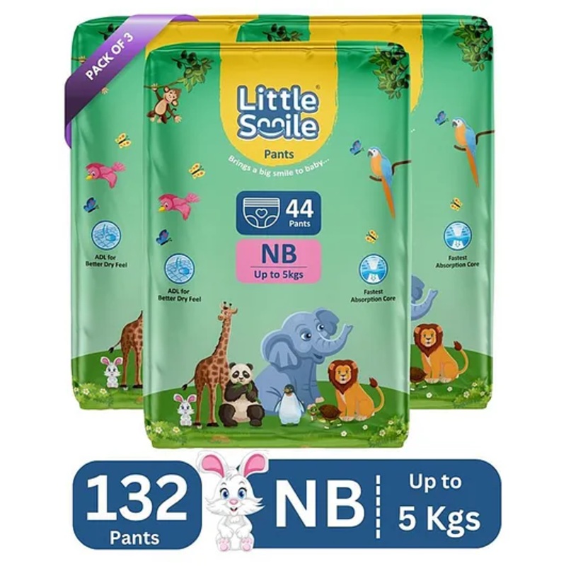 Little Smile Better Dry Feel Baby Diaper Pants | Pack of 3 – New Born (132 Pieces)
