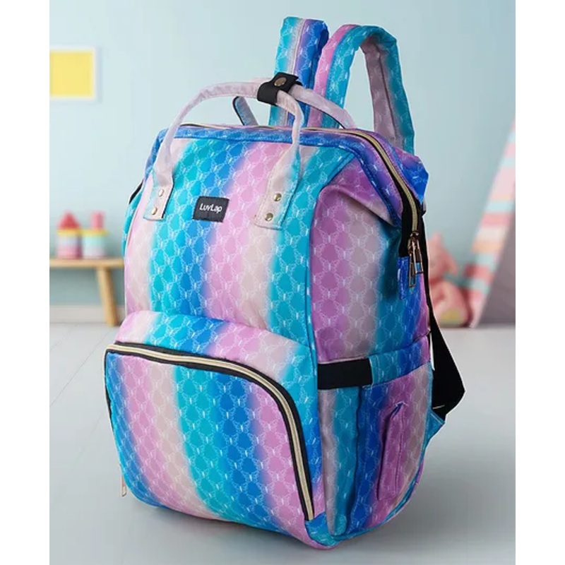 Luvlap Multifunctional Waterproof Diaper Bag-Backpack Cum Tote Bag Butterfly Print – Pink & Blue