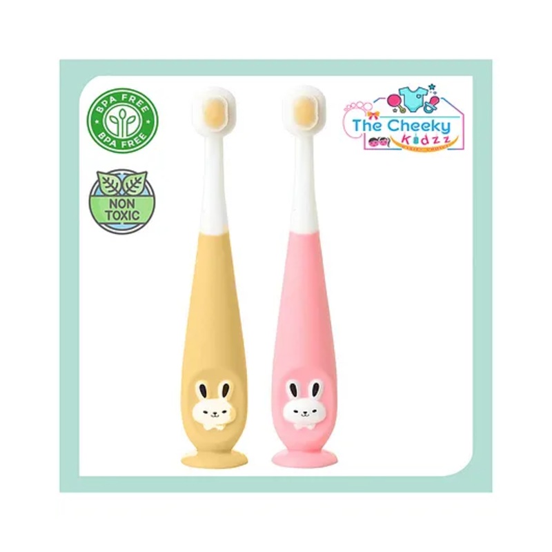 The Cheeky Kidzz Pack of 2 Baby Soft Bristles Suction Cup Base Bunny Design Teeth Manual Toothbrush BPA Free For Kids (1 To 10 Years) (MIX)