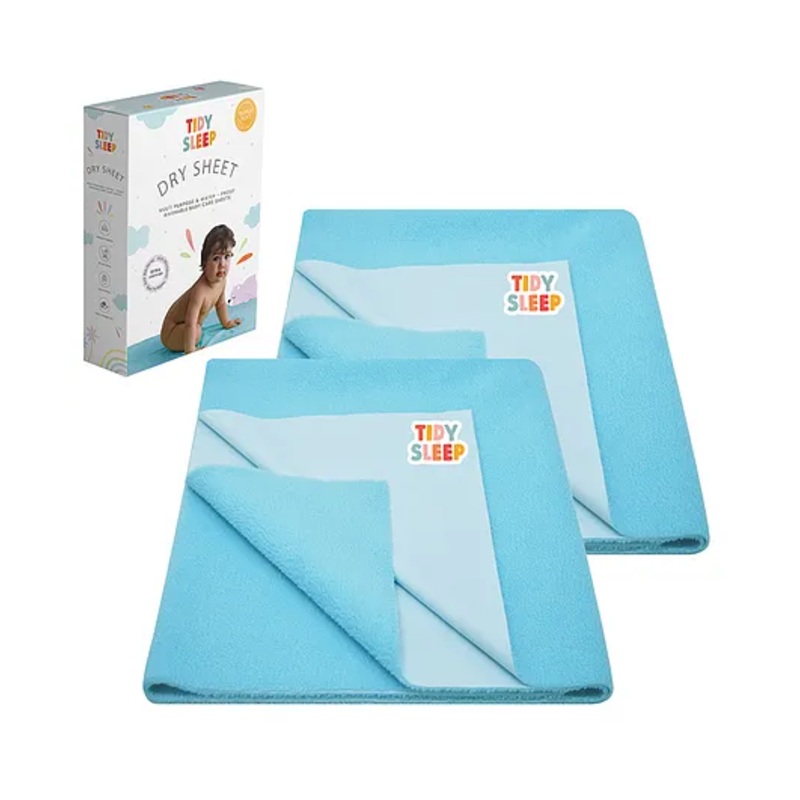 TIDY SLEEP Waterproof Baby Bed Protector Dry Sheet For New Born Babies- Baby Blue  Pack of 2 (Small)