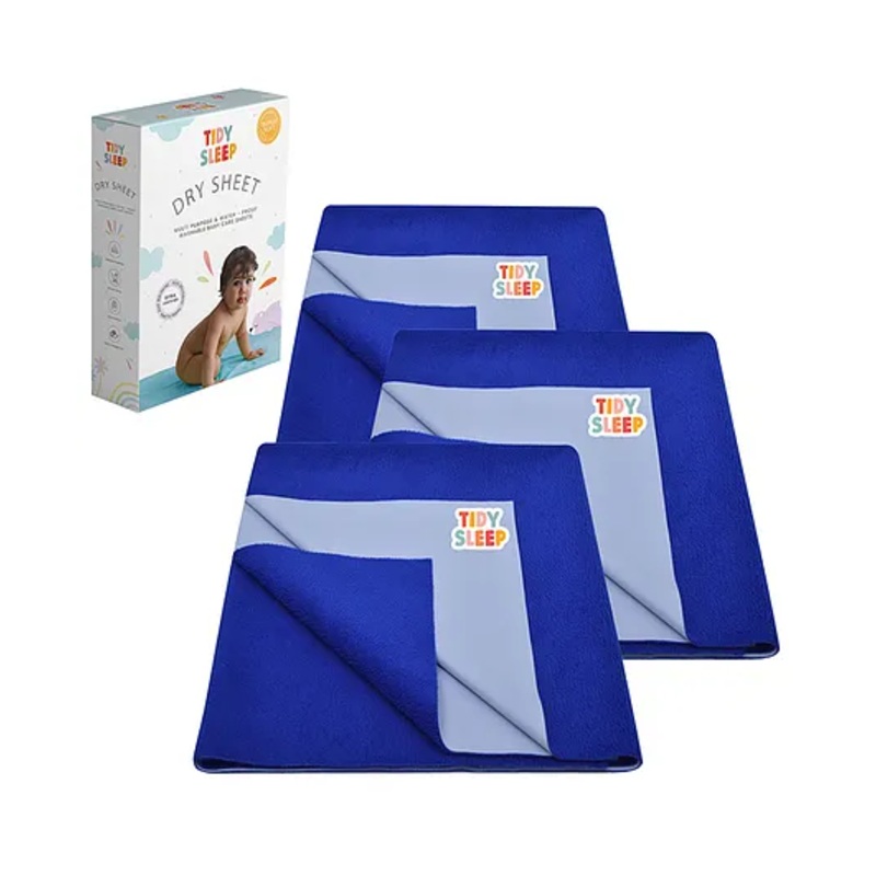 TIDY SLEEP Waterproof Baby Bed Protector Dry Sheet For New Born Babies- Royal Blue  Pack of 3 (Medium)