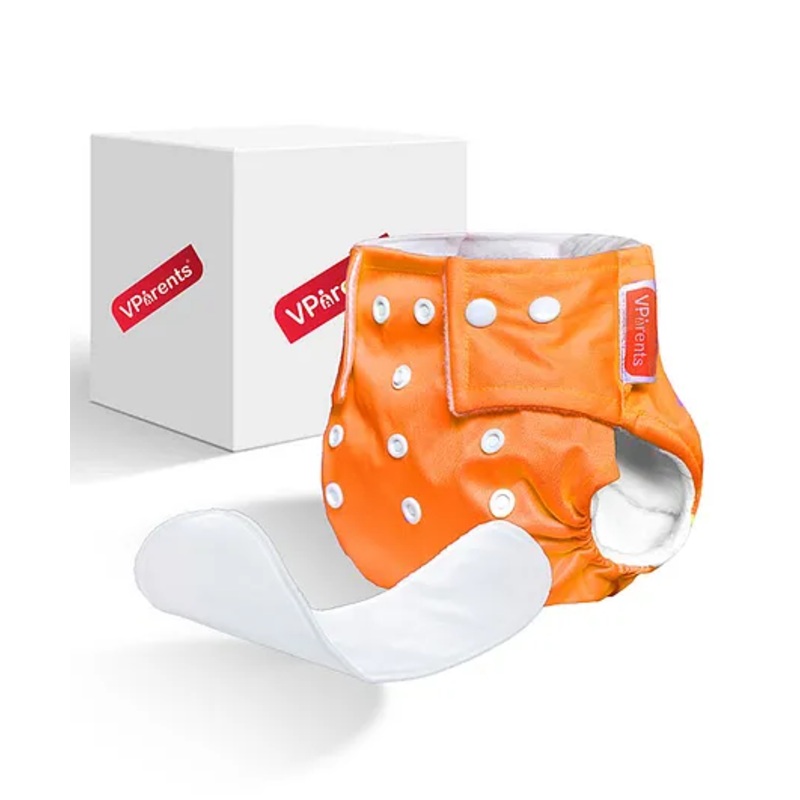 VParents Solid Washable Baby Cloth Diaper Reusable Adjustable Size Waterproof Pocket Cloth Diaper Nappie With Insert – Orange
