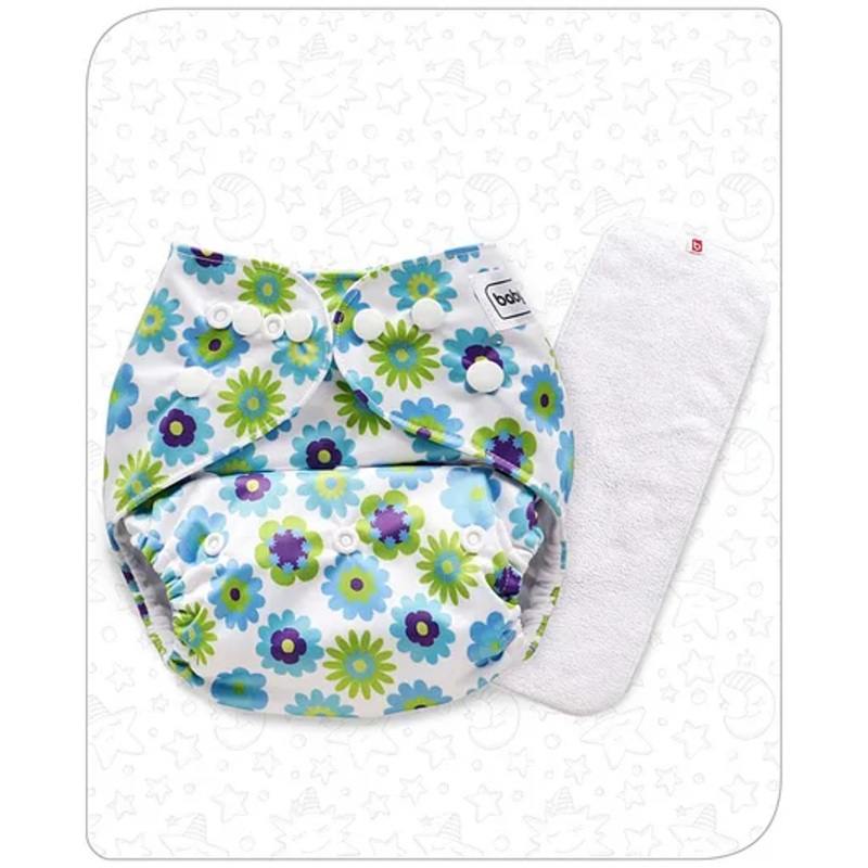 Babyhug Free Size Reusable Cloth Diaper With Insert Floral Print – White