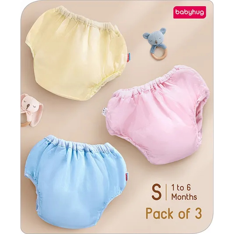 Babyhug Waterproof Nappy With Elastic Small Set of 3 – Pink Blue Yellow