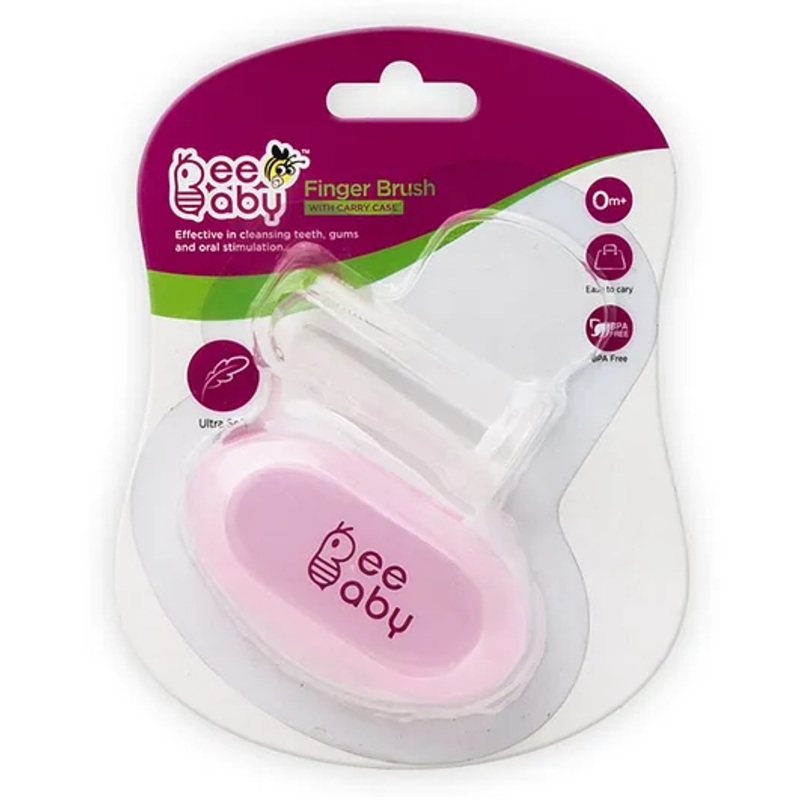 Beebaby Soft Silicone Finger Brush With Carry Case – Pink