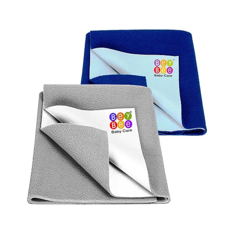 BeyBee Anti Piling Fleece Extra Absorbent Quick Dry Sheet Baby Bed Protector Waterproof Baby Sheet Small Pack Of 2 – Grey & Royal Blue