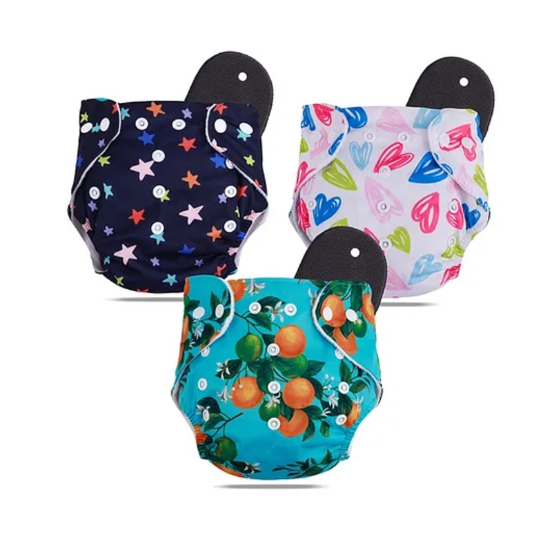 Devico Leakage Proof Reusable Cloth Diaper With 5 Layer High absorbent Pad Pack of 3- Black