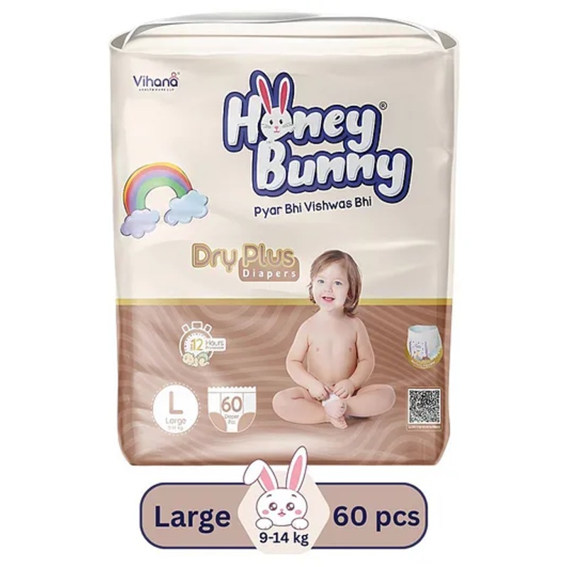 HONEY BUNNY Baby Diaper Pants Super Soft Dry Plus 12 Hour protection – Pack of 60 L – L