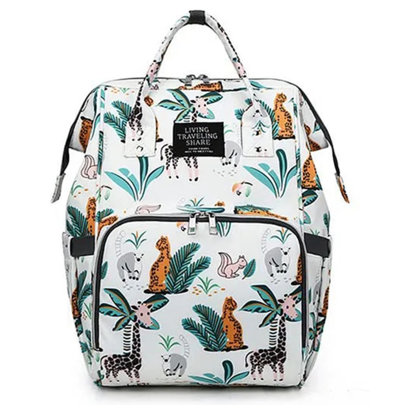 House of Quirk Diaper Bag Maternity Backpack Jungle Print – White