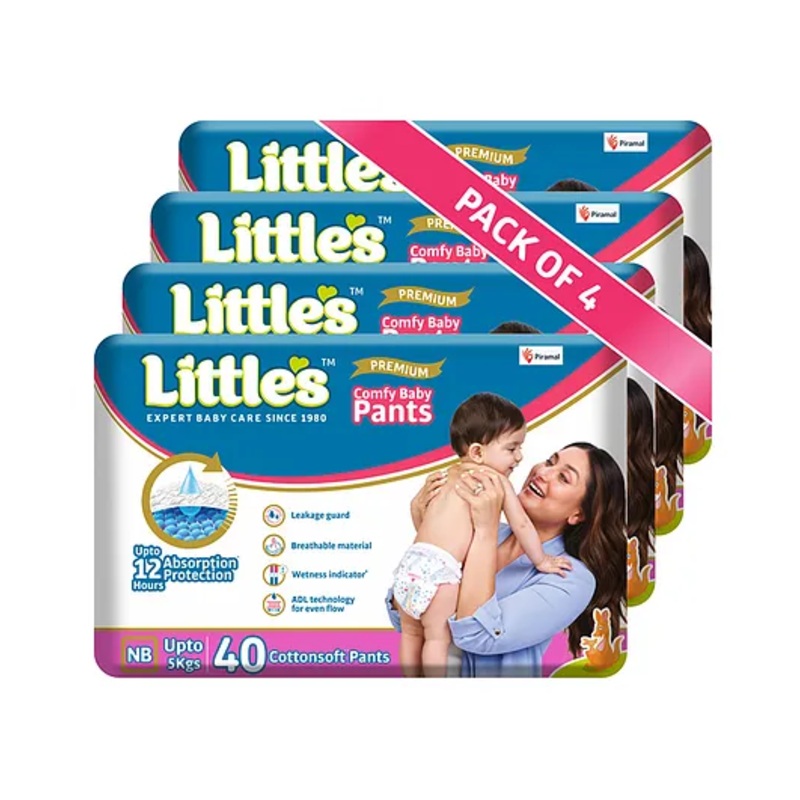 Little’s Cotton Soft Baby Diaper Pants with Leakage Guard Wetness Indicator New Born Pack of 4 – 160 Pieces