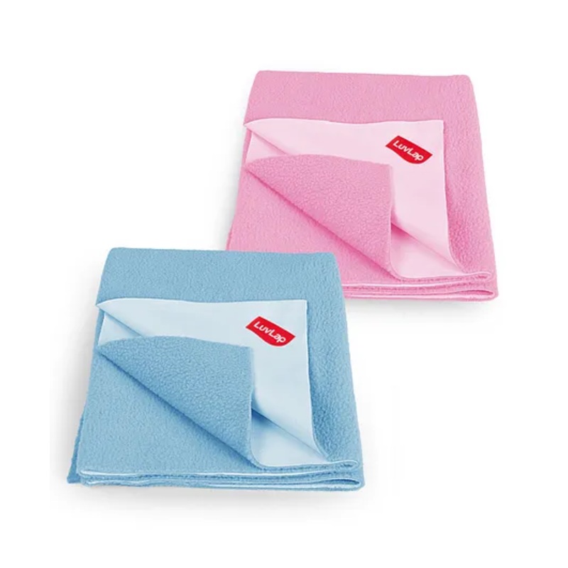 LuvLap Instadry Anti-Piling Fleece Quick Dry Baby Bed Protector Sheet, Waterproof, 70x50cm, Pack of 2, Sky Blue & Baby Pink
