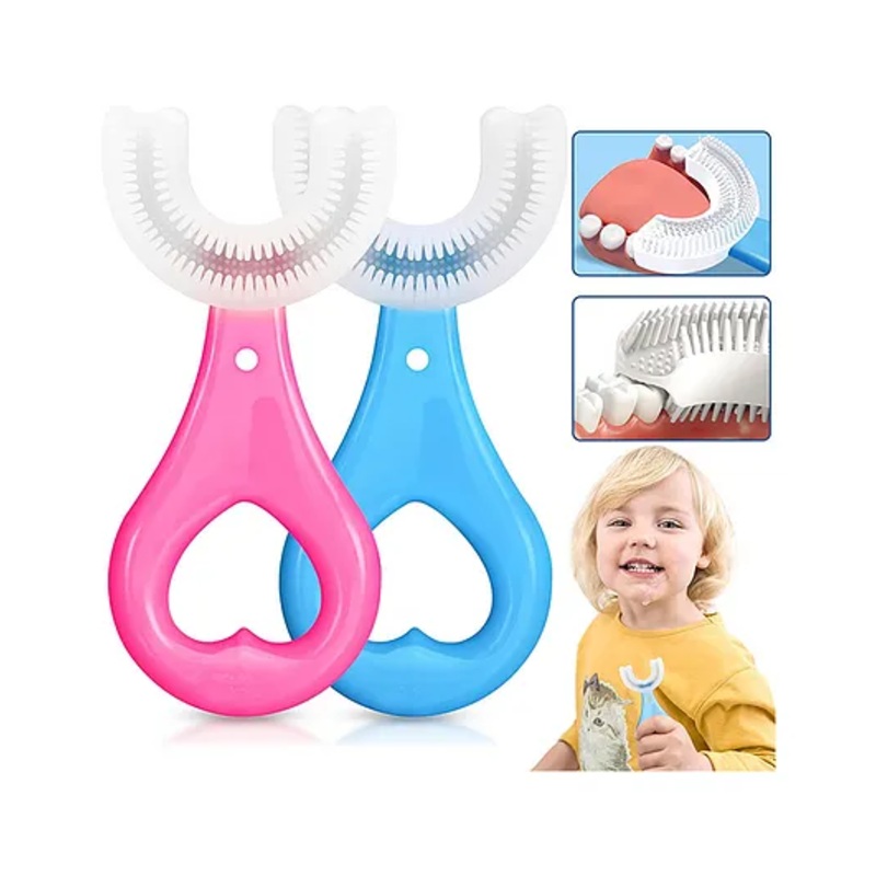 OPINA U Shaped Soft Manual Whitening Silicone Mouth Cleaning Toothbrush Pack of 2 – Multicolour
