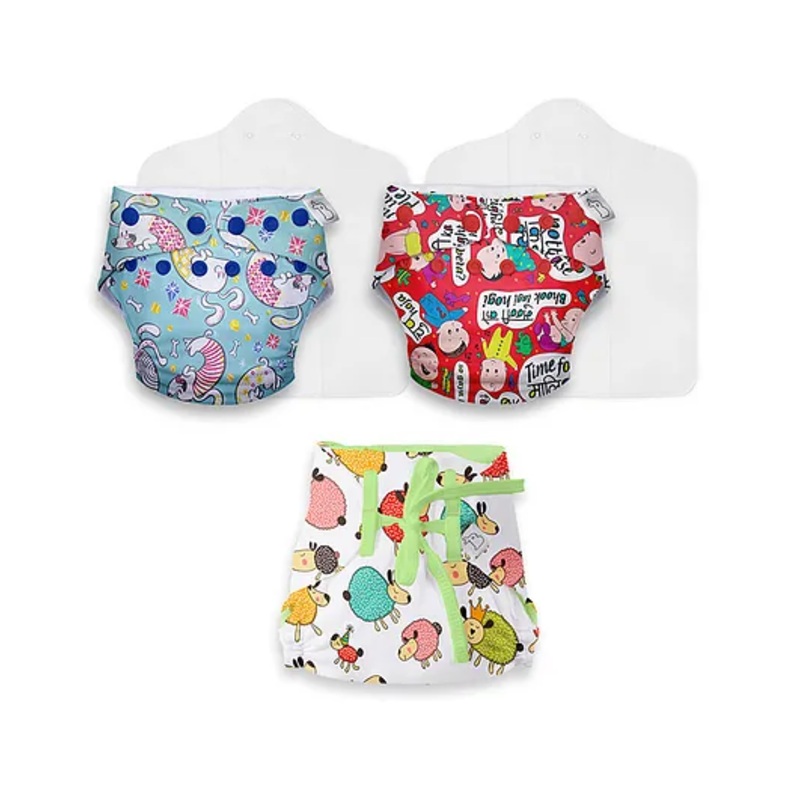 SuperBottoms Combo pack of 2 Freesize Cloth Diaper UNO and 1 Dry Feel Langot- Multicolour