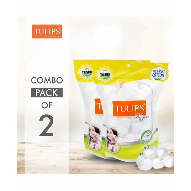 Tulips Premium White Cotton Balls Pack of 2 – 50 Pieces Each