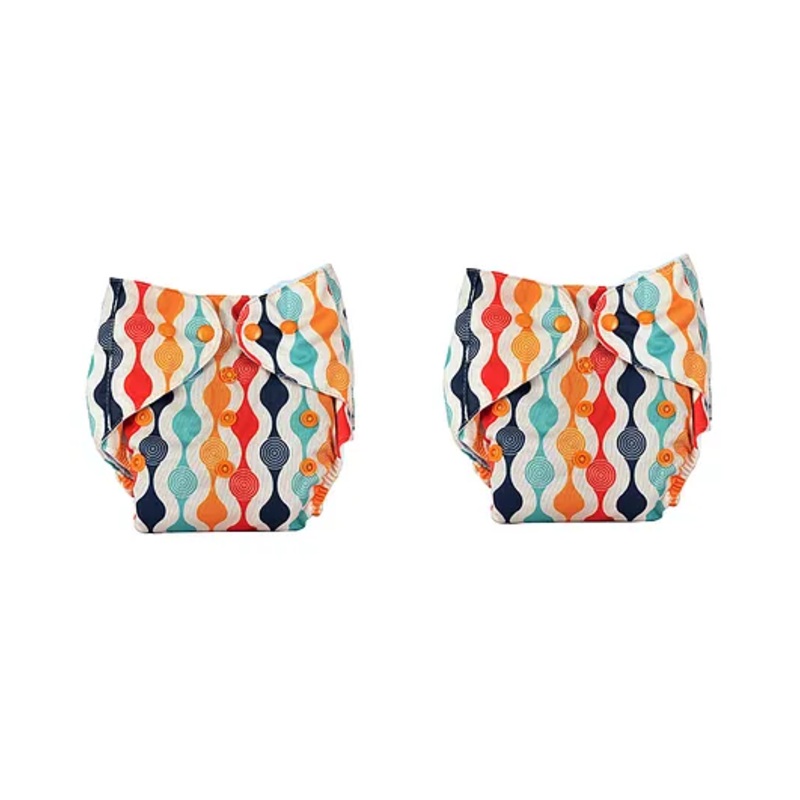 Adore Baby Unisize Adjustable Cloth Diaper with 5 Layer Charcoal Insert Abstract Print Pack of 2 – Multicolour