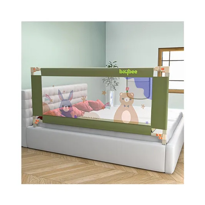 BAYBEE Baby Bed Rail Guard for Baby Toddlers Safety, Portable Kids Bed Rail Safeguard Fence with 28 Adjustable Height | Foldable Single Side Bed Protector for Newborn Baby (Dark Green, 180x80cm)