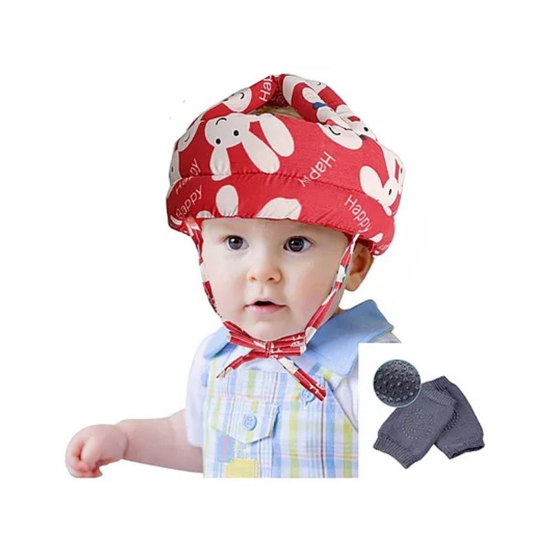 BOXOT IMPEX Baby Safety Helmet & Kneepads-Red (Color And Print May Vary)