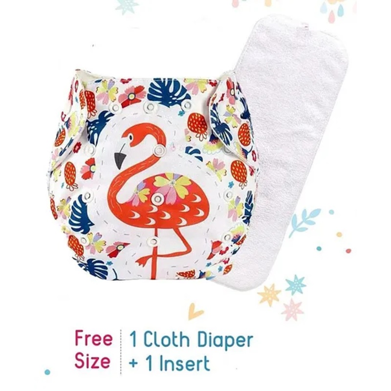 Butterthief Flamingo Printed Washable & Reusable Cloth Diaper for New Born Baby 0-24 Months  (1 Diaper + 1 Organic Cotton Absorber)