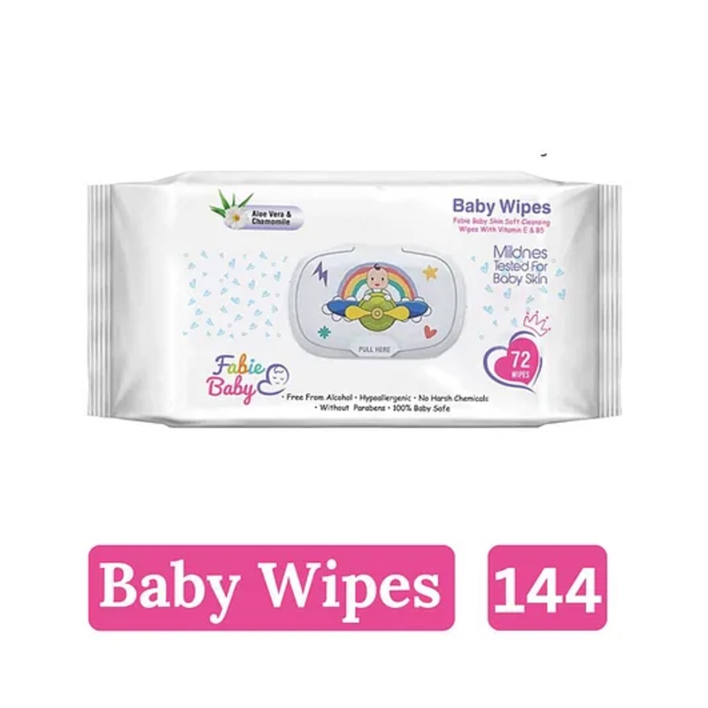 Fabie Baby Wipes (72Pcs) for New Born Baby with Vitamin E & B5 – Pack of 2