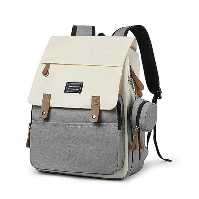 House of Quirk Baby Diaper Bag With Pacifier Case -Cream and Grey