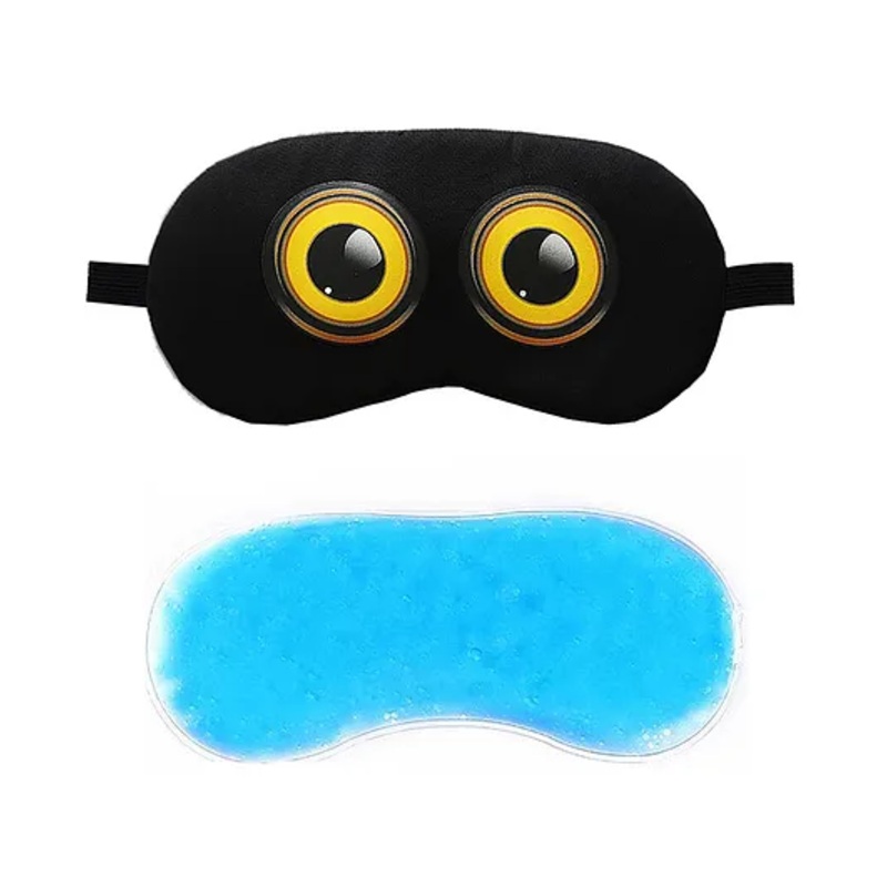 Jenna Round Eye Black Printed Sleeping Eye Mask With Cooling Gel – Black