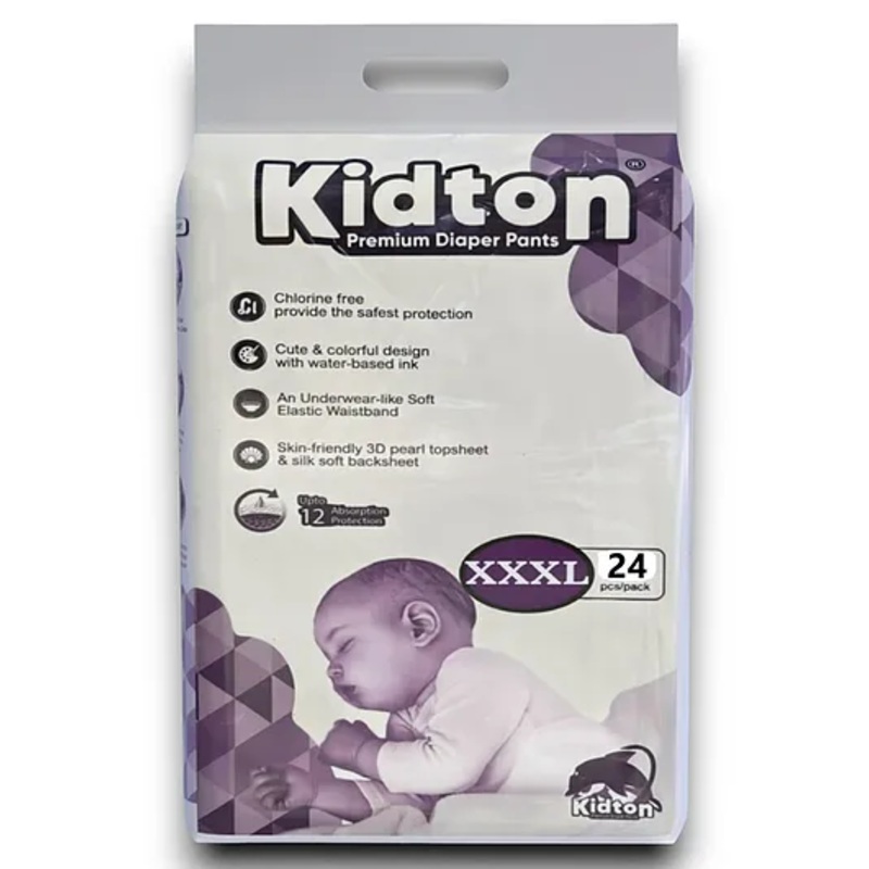 KIDTON Diapers Pants, XXXL , 24 Count, 25-35  Kg, 12 hrs Absorption and Cottony Soft Material Baby Diaper Pants with Bubble Bed Technology for comfort