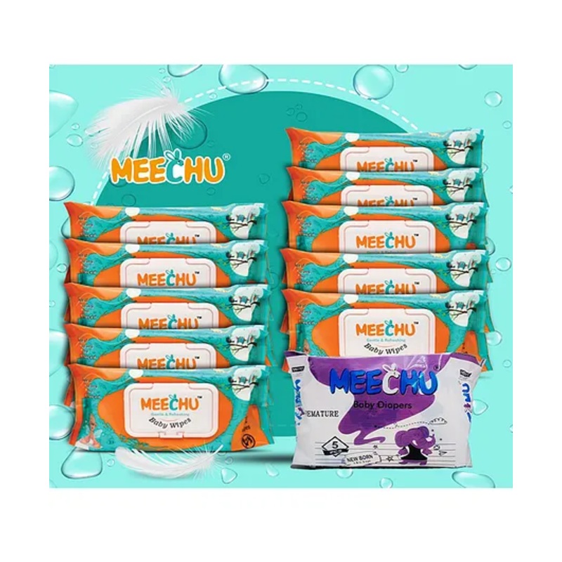 Meechu Baby Wet Wipes Pack of 10 With One New Born Diaper Free – 72 Pieces Each