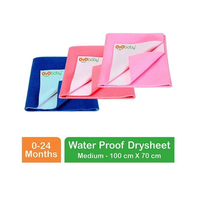 OYO BABY Anti-Piling Fleece Extra Absorbent Instant Dry Sheet, Baby Bed Protector, Waterproof Sheet, Medium (100cm x 70cm), Pack of 3 – Pink + Salmon Rose + Royal Blue