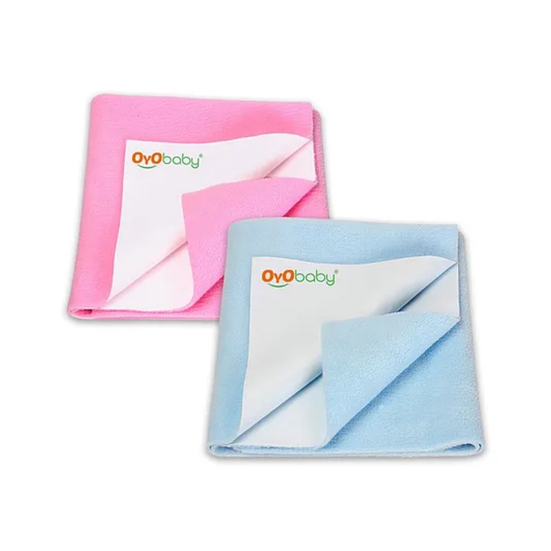 OYO BABY Soft & Waterproof Dry Sheet for Babies, Leakproof Bed Protector, Small (70cm x 50cm), Blue & Pink (Pack of 2)
