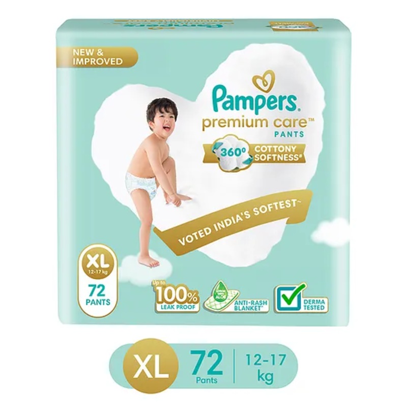 Pampers Premium Care Pants, Extra Large size baby diapers (XL), 72 Count, Softest ever Pampers pants
