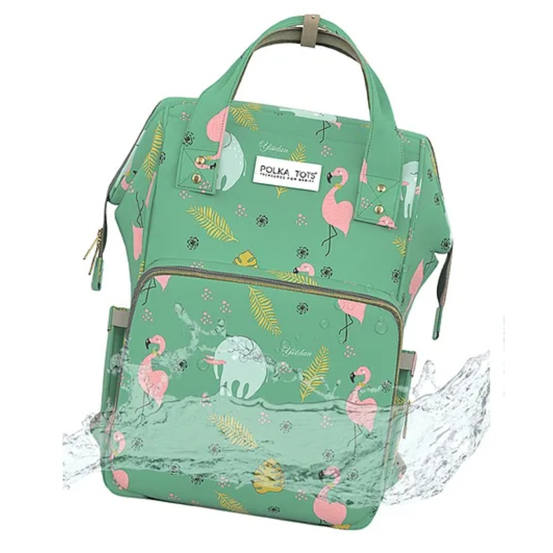 Polka Tots Premium Large Capacity Diaper Bag  Multifunctional Travel Backpack with 17 Pockets for Moms & Dads (Flamingo Design)