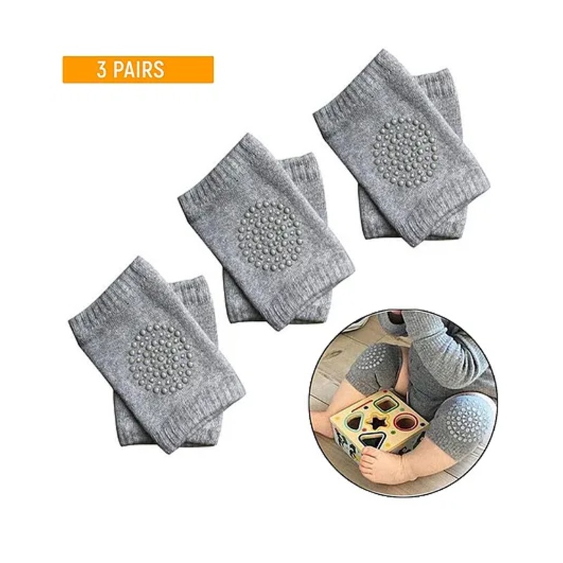 Safe-O-Kid Kids’ Protective Gear Set  Soft, Cushioned Knee & Elbow Pads for Baby (Grey, Pack of 3)