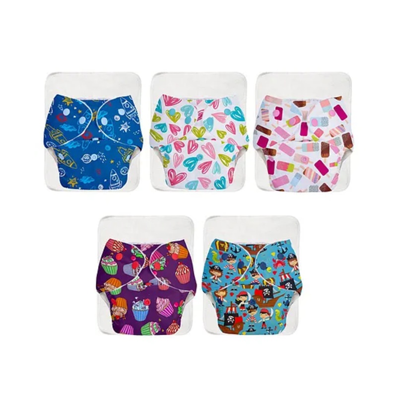 Superbottoms BASIC Washable & Reusable Cloth Diapers – Quick dry high absorption Diapers for Baby (3m-3y) Pack of 5 (5 diapers+ 5 inserts), 7 kg to 17 kg