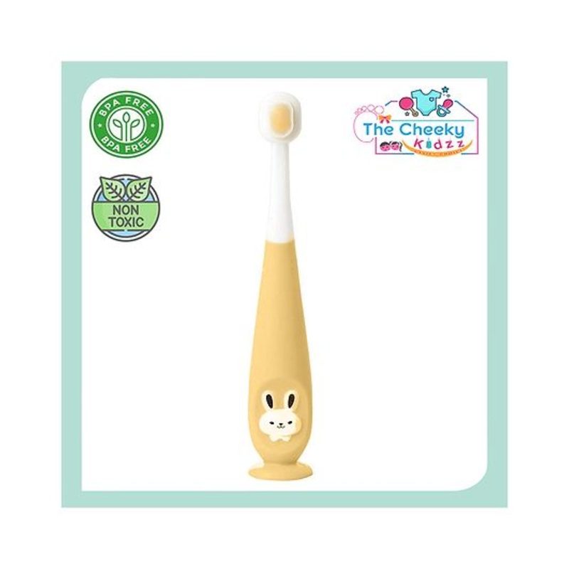 The Cheeky Kidzz Pack of 1 Baby Soft Bristles Suction Cup Base Bunny Design Teeth Manual Toothbrush BPA Free For Kids (1 To 10 Years) (YELLOW)