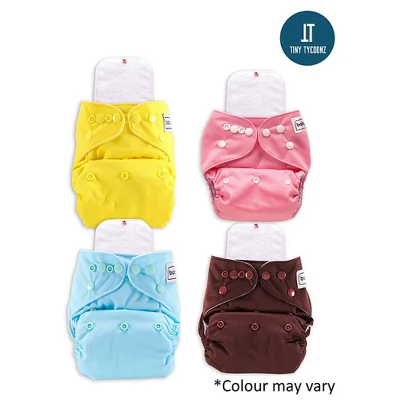 Tiny Tycoonz Pack of 4 Reusable and Washable Diapers with 4 Microfiber extra absorvent seven layers Inserts – Multicolor
