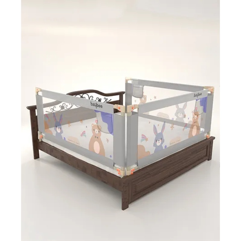 BAYBEE Baby Bed Rail Guard for Baby Toddlers Safety, Portable Kids Bed Rail Safeguard Fence with Adjustable Height | Foldable Single Side Bed Protector for Newborn Baby (Pack of 3, Light Grey, 180x80cm)
