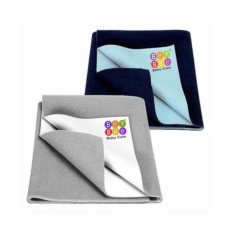 BeyBee Anti Piling Fleece Extra Absorbent Quick Dry Sheet For Baby Baby Bed Protector Waterproof Baby Sheet Small Combo – Grey & Dark Blue