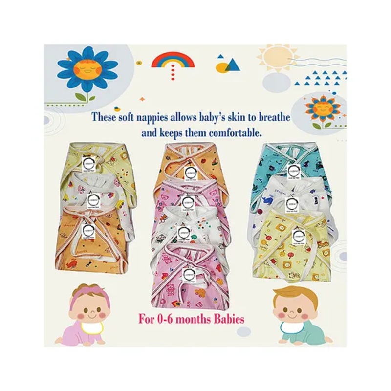 Chirsh New Born Baby Cotton Cloth Nappies Diapers Langot Pack Of 10 (0-4 Months) – Multicolor