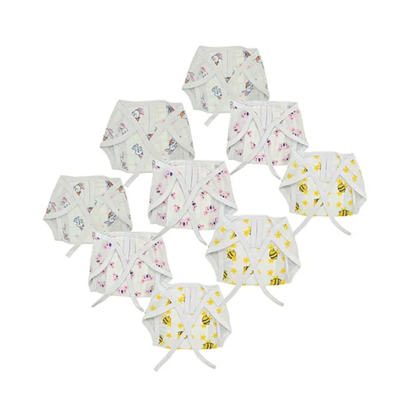 Dumbledo Newborn Muslin Cotton Printed Nappies – Multicolor Reusable Langots, U Shaped, Extra Soft Cloth Nappies for Unisex Babies, 0 – 6 Months – Pack of 9