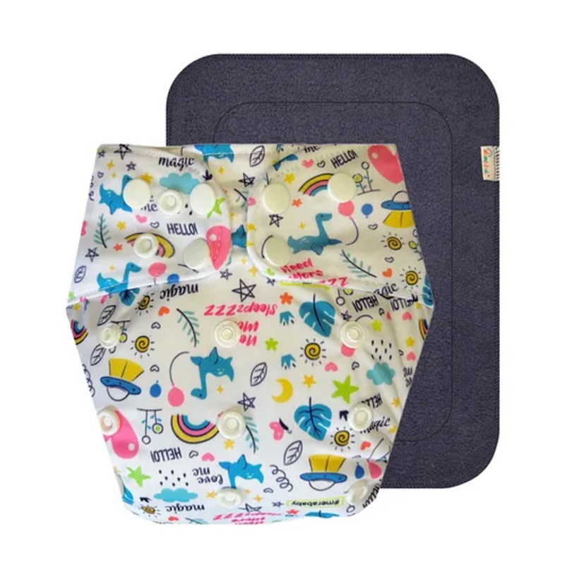 Dumbledo Premium WhiteShape Free Size Leak proof Washable Unisex Reusable Cloth Diaper With 6-layer Black Insert – White