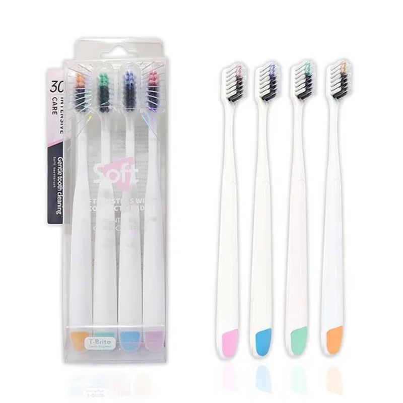FunBlast Bamboo Charcoal Bristles Manual Tooth Brush Set  Pack of 4 Multicolor