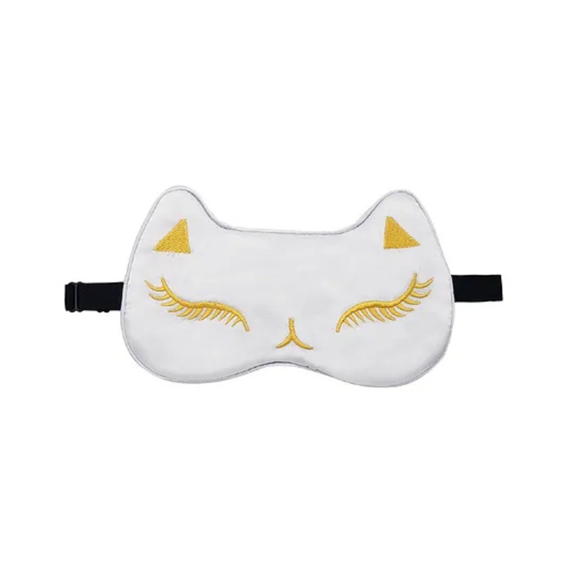 Jenna Silk Feline Face Sleeping Eye Mask – White
