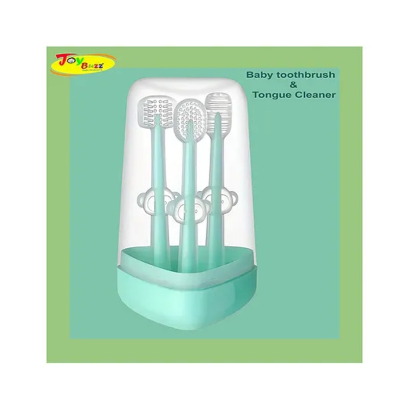Joy Buzz Baby Toothbrush 3 in 1 Set Tongue Cleaner + U Shape Toothbrush + Toothbrush – Sea Green