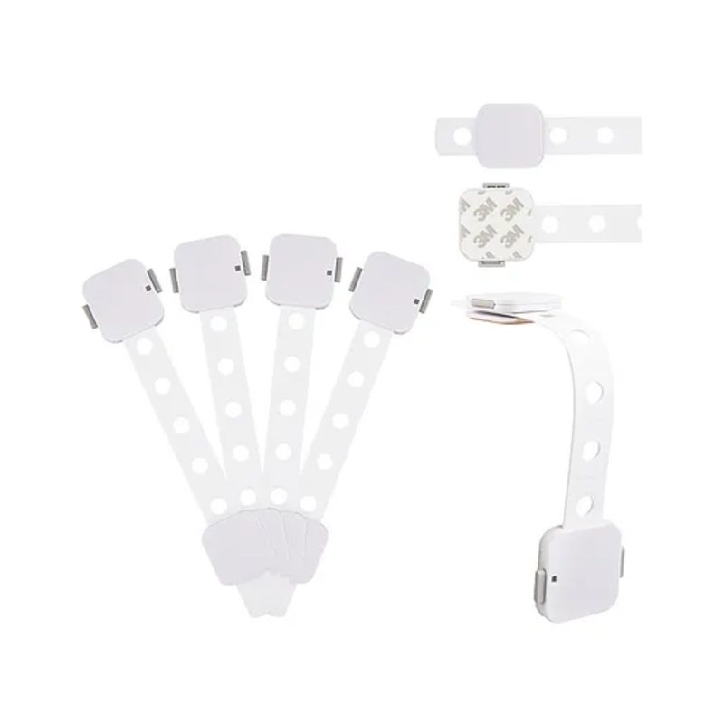 Kiddery Safety Lock Baby Proofing Locks with Strap – White