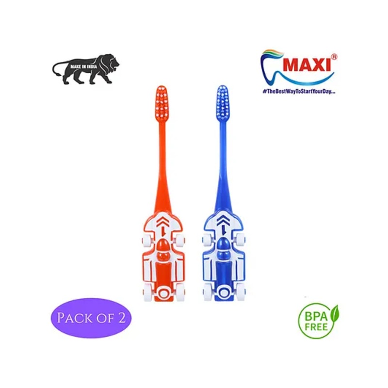 MAXI Zoom Car Junior Toothbrush (Pack of 2) – Colour May Vary