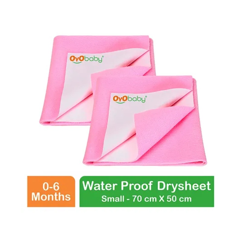 OYO BABY Anti-Piling Fleece Extra Absorbent Instant Dry Sheet, Baby Bed Protector, Waterproof Sheet, Small (70cm x 50cm), Pack of 2 – Pink