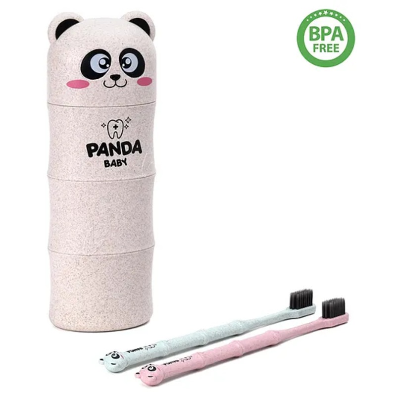Panda Design Set Of 2 Toothbrush With Box – Cream