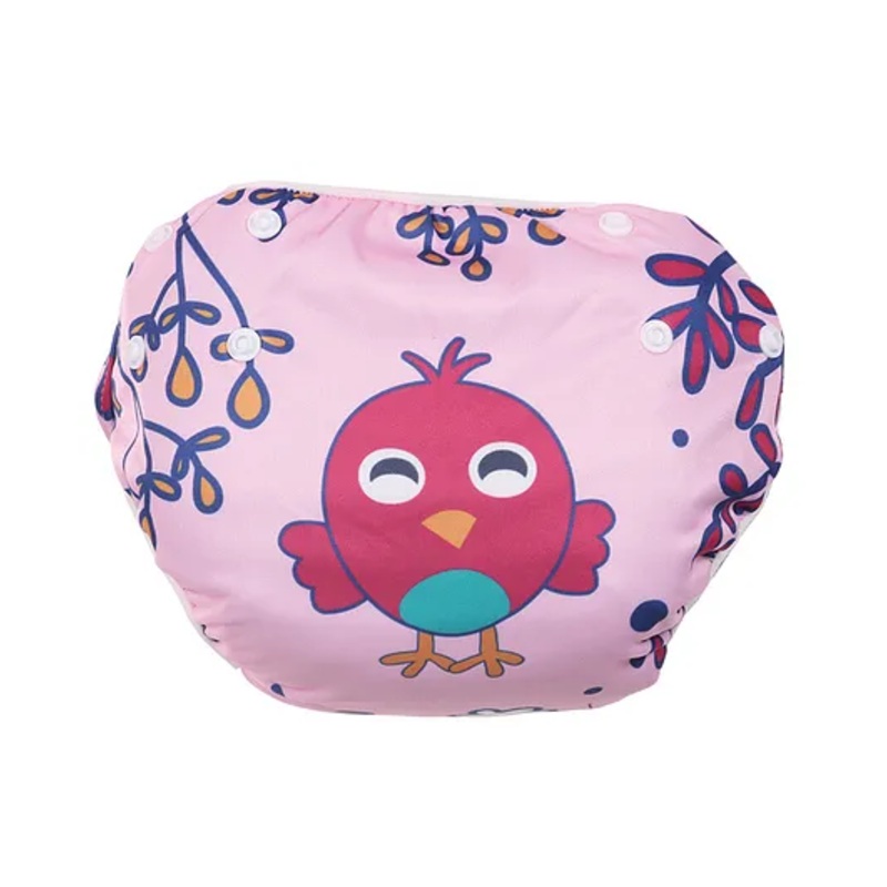 Polka Tots Reusable and Washable Baby Swim Diaper Costume With Size Adjustable Bird Design for 12 to 24 Months Kids – Pink